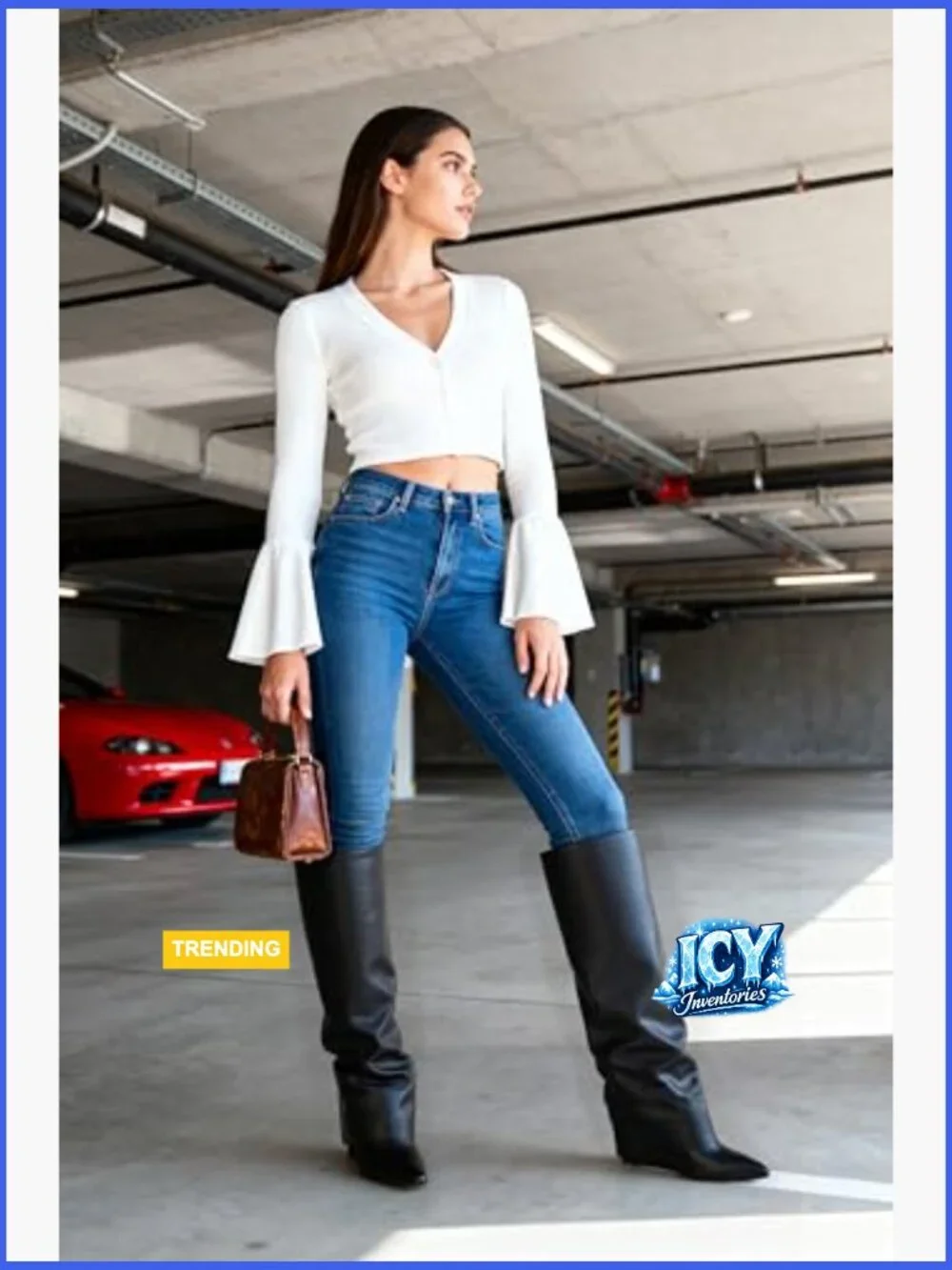 Knee High Fold Over Boots Wedge Heel Slouchy Tall Boots Zipper Pointed Toe